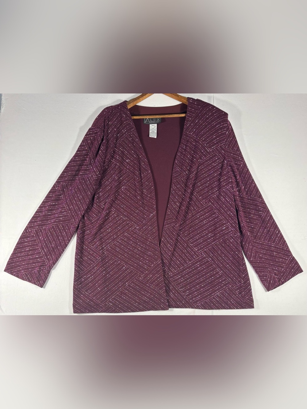 Alex Evenings Women’s 14 Burgundy Open-Front Blazer with Metallic Accent